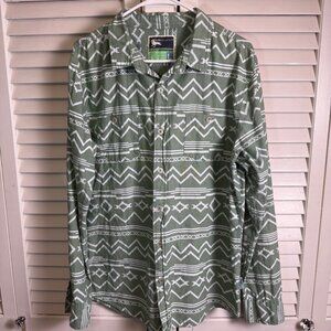 Modern Amusement Navajo Aztec Print mens large green Button Up Shirt 100% Cotton